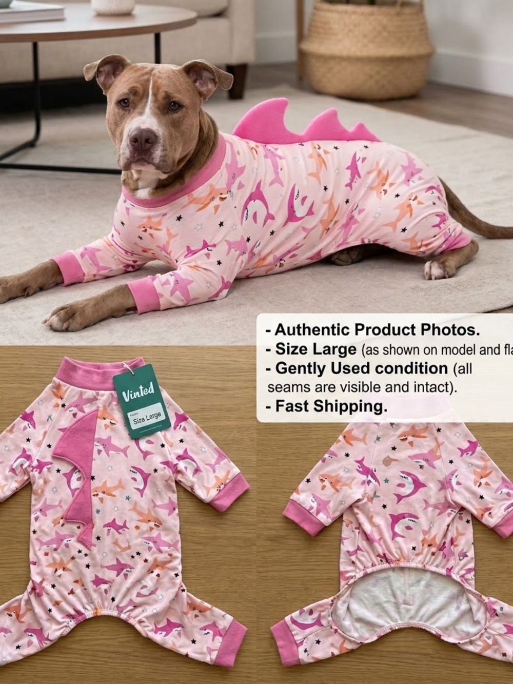 Pink Shark-Print Pajama Set with Fin Detail by